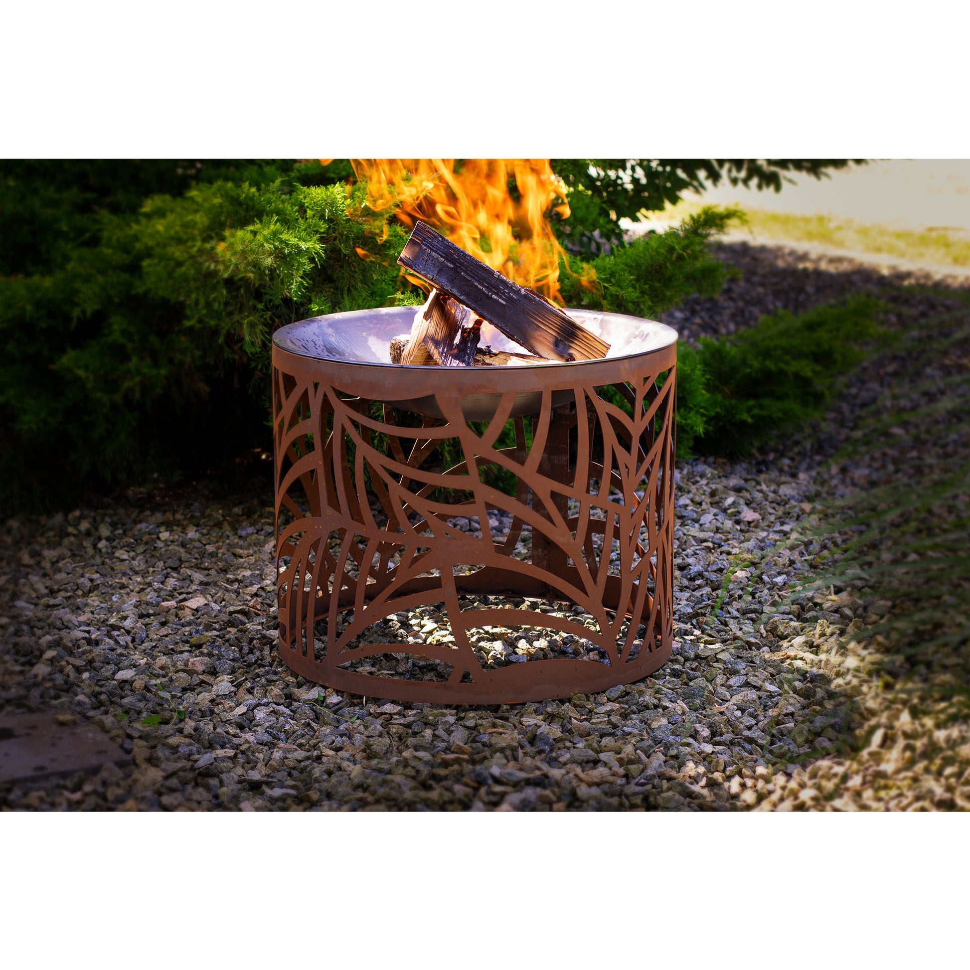 Runde Feuerstelle Blätter Edelrost 3in1 Feuerschale Pflanzgefäß Beistelltisch