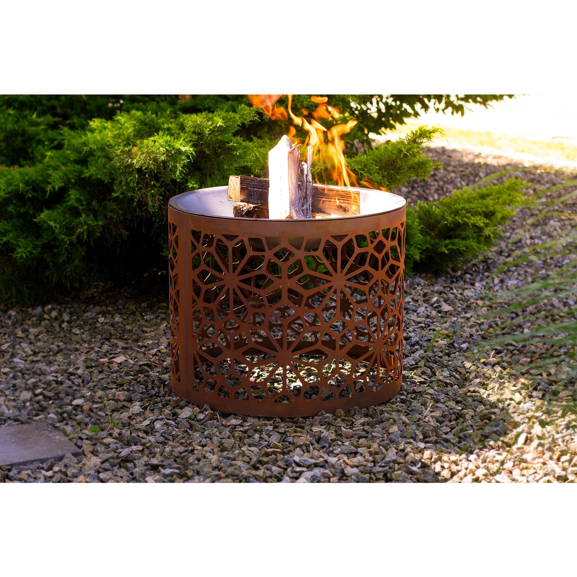 Runde Feuerstelle Floral Edelrost 3in1 Feuerschale Pflanzgefäß Beistelltisch