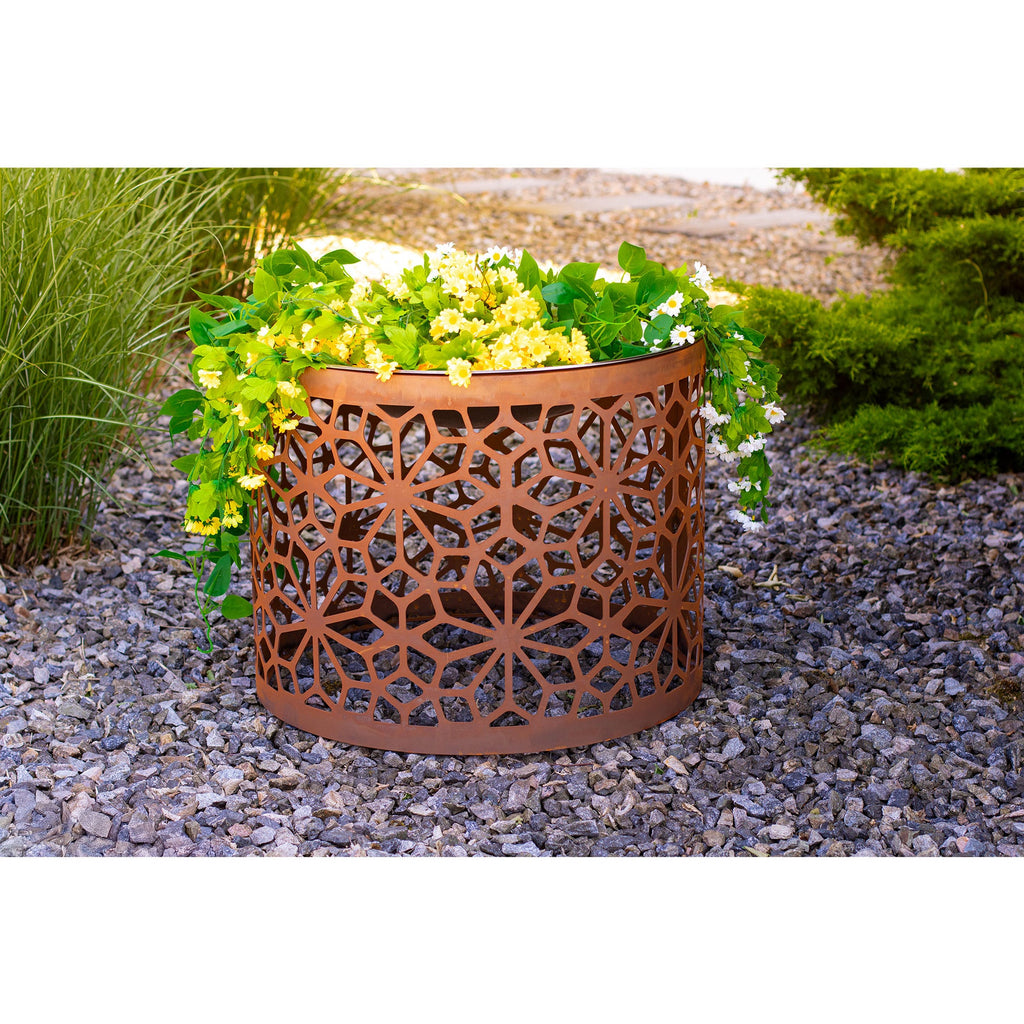 Runde Feuerstelle Floral Edelrost 3in1 Feuerschale Pflanzgefäß Beistelltisch