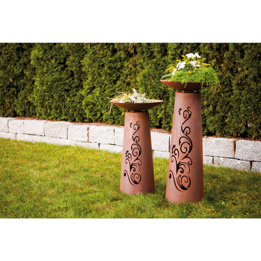 Säule Kegel - Ornament - Edelrost Pflanzsäule Gartensäule Rostsäule mit Schale