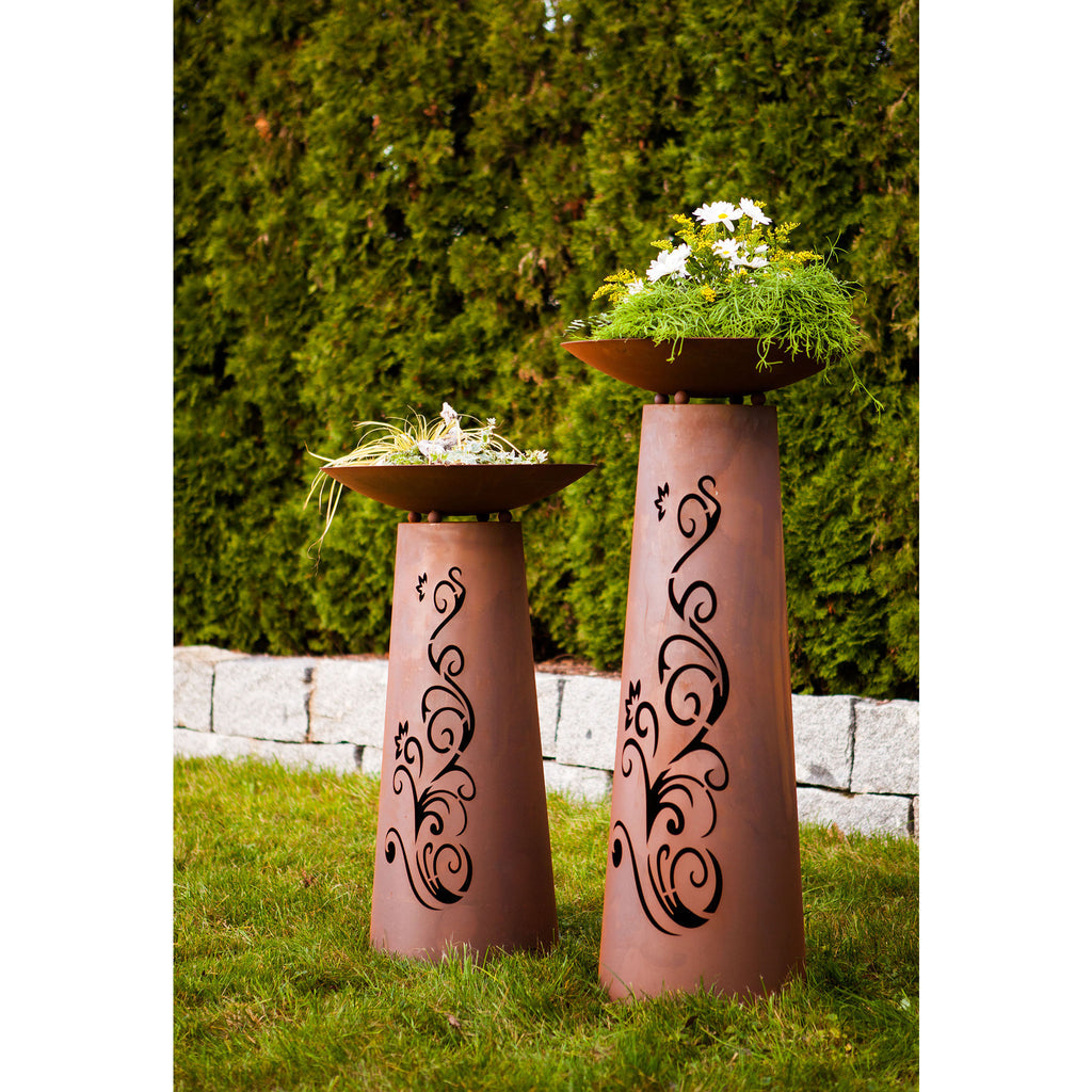 Säule Kegel - Ornament - Edelrost Pflanzsäule Gartensäule Rostsäule mit Schale