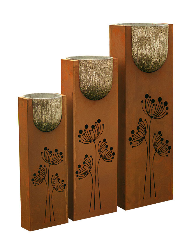 Rost Pflanzen Säule - Stone im Edelrost Design Rostdeko Gartensäulen - 3er Set
