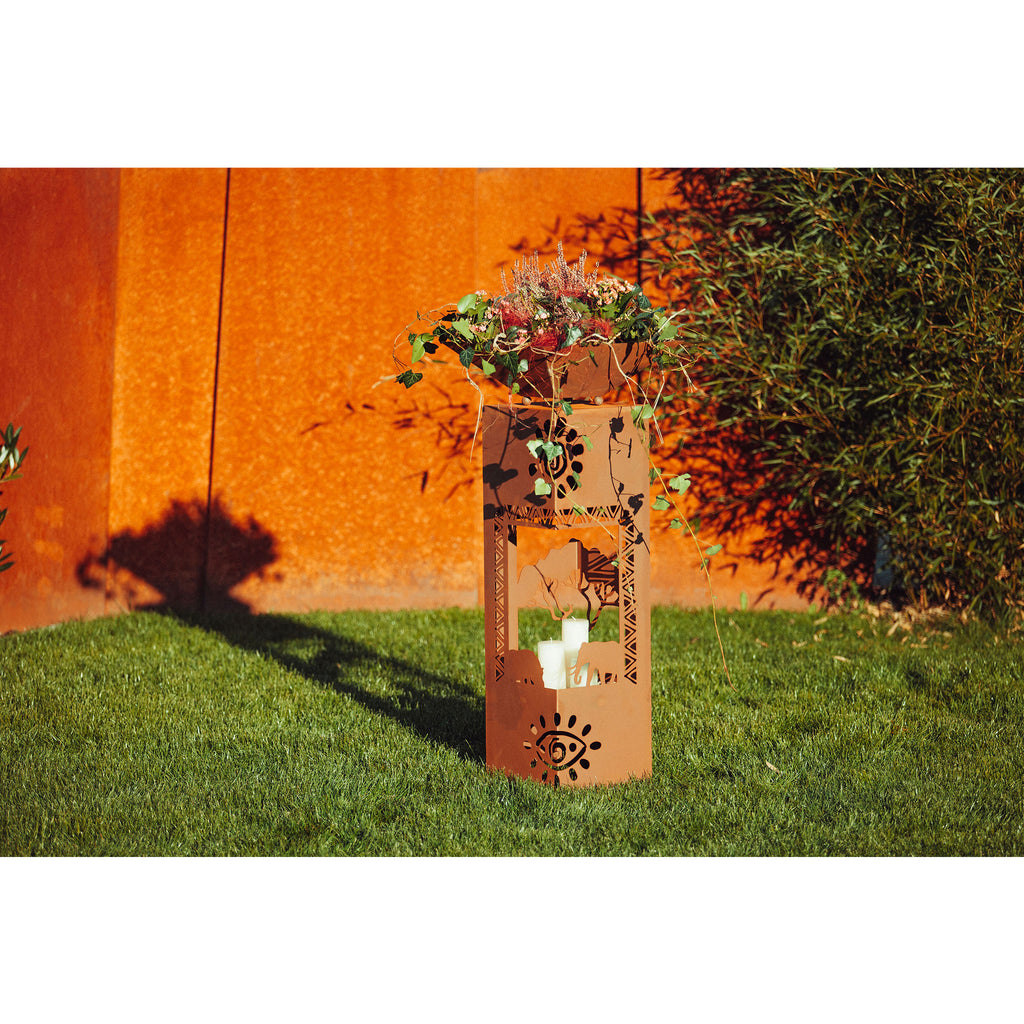 Säule Rostsäule Afrika - Rechteckige Säule aus Edelrost Metall mit Afrikamotiv