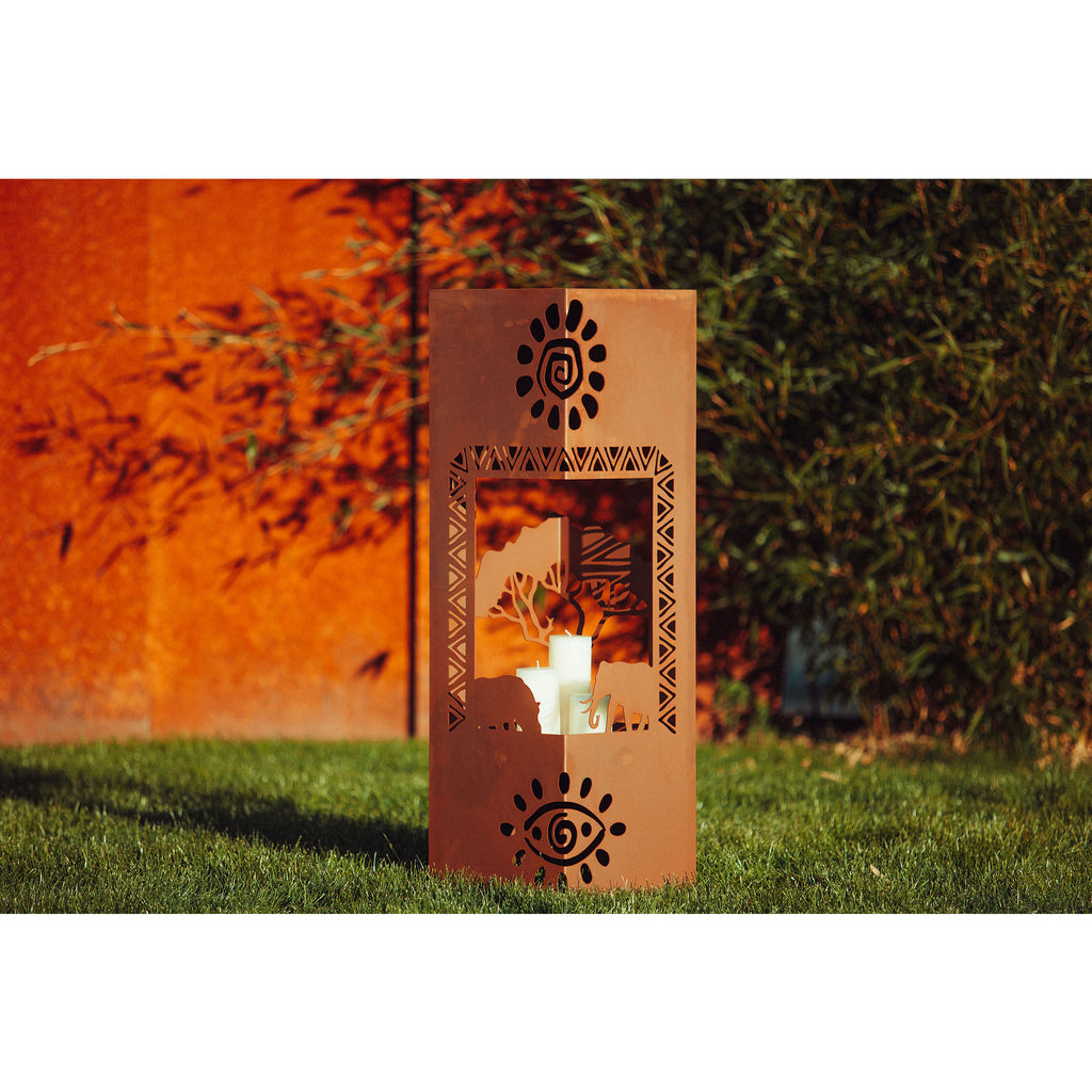Säule Rostsäule Afrika - Rechteckige Säule aus Edelrost Metall mit Afrikamotiv