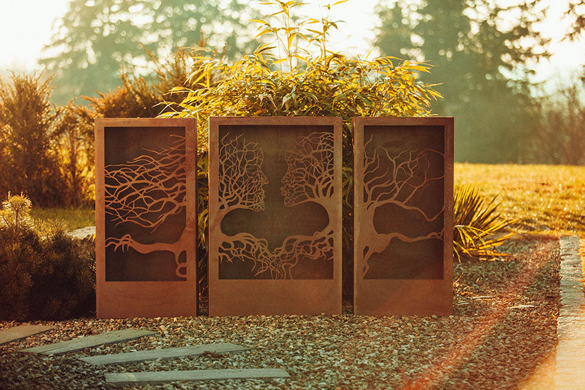 Sichtschutzwand Edelrost - Säulen Set - Silence - Paravent Trennwand Windschutzwand