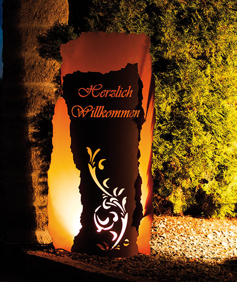 Säulenbogen Herzlich Willkommen aus Edelrost Rostsäule inkl. Beleuchtung Rostdeko