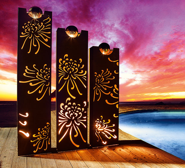 Säule  Pusteblume - Edelrost Säule mit Edelstahlkugel Dekosäule Garten