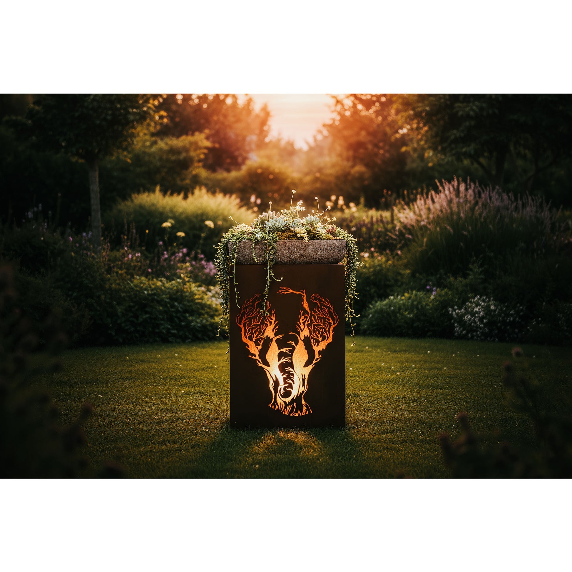 Säule Elefant - beleuchtbare Edelrost-Gartensäule mit Tiermotiv aus Metall