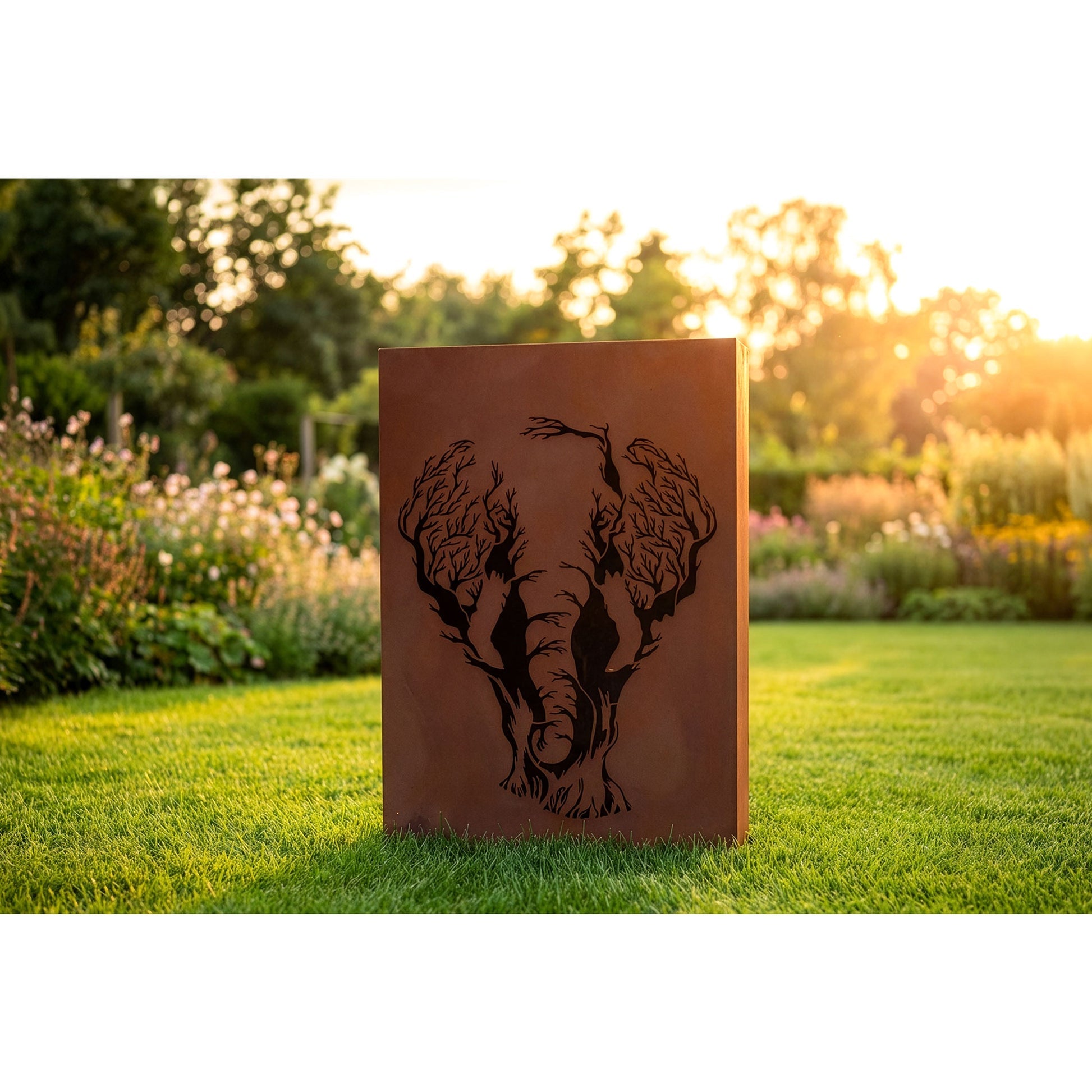 Säule Elefant - beleuchtbare Edelrost-Gartensäule mit Tiermotiv aus Metall