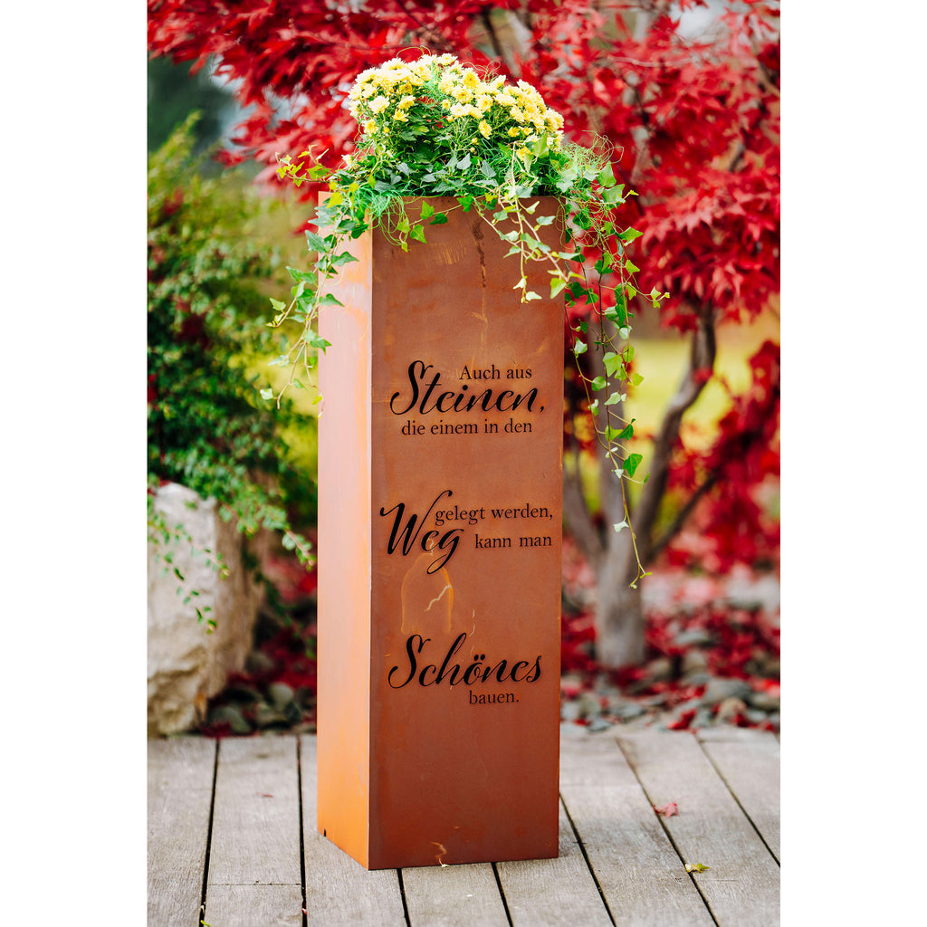 Säule Gedicht Steine - Pflanzsäule Edelrost Gartensäule mit Spruch Metall