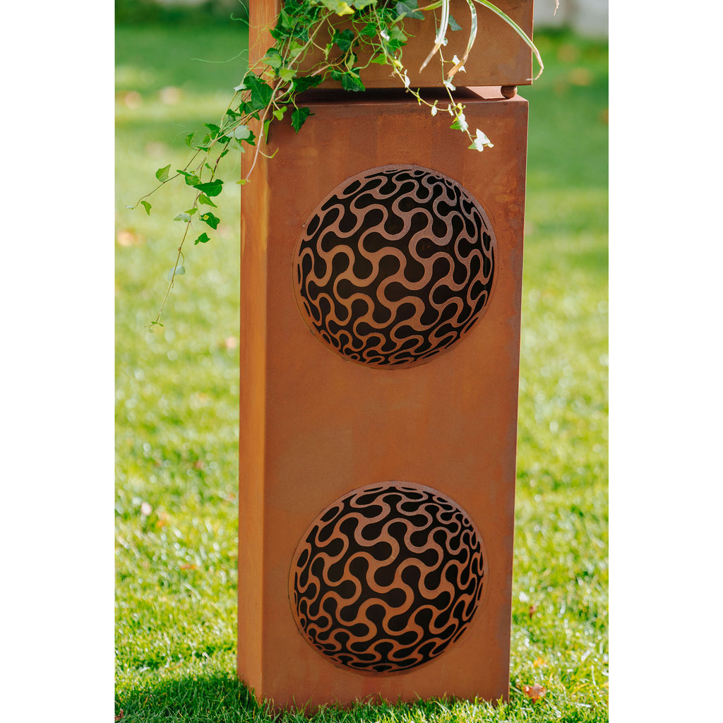 Säule  Wellenkugel - Pflanzsäule Metall Edelrost Gartensäule Outdoor Deko