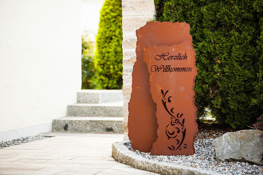 Säulenbogen Herzlich Willkommen aus Edelrost Rostsäule inkl. Beleuchtung Rostdeko