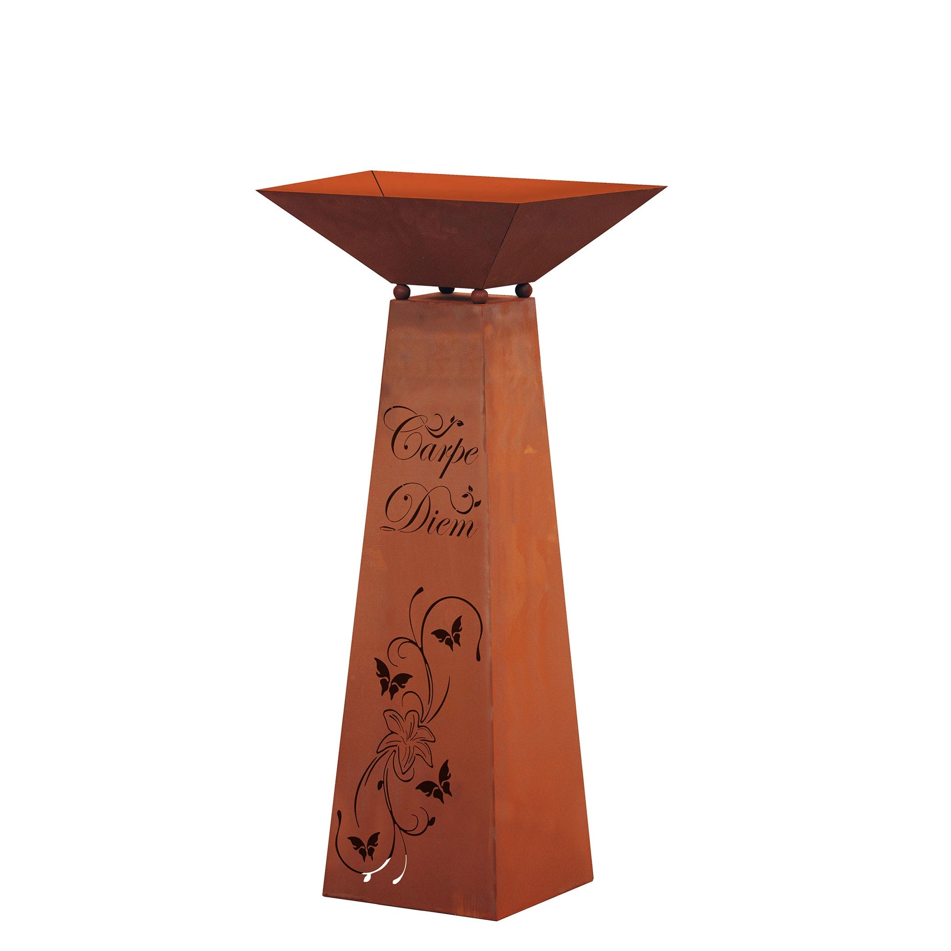Rost Garten Säule Trapez - Carpe Diem aus Metall im Edelrost Design Rostsäule