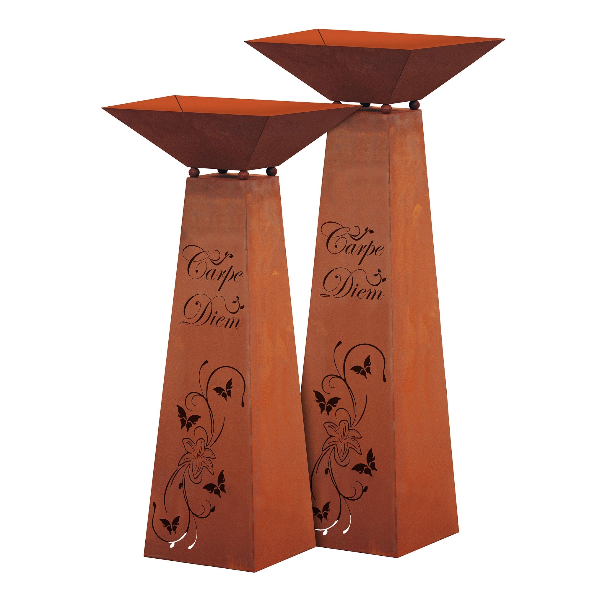 Rost Garten Säule Trapez - Carpe Diem aus Metall im Edelrost Design Rostsäule