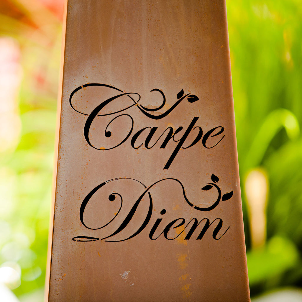 Rost Garten Säule Trapez - Carpe Diem aus Metall im Edelrost Design Rostsäule