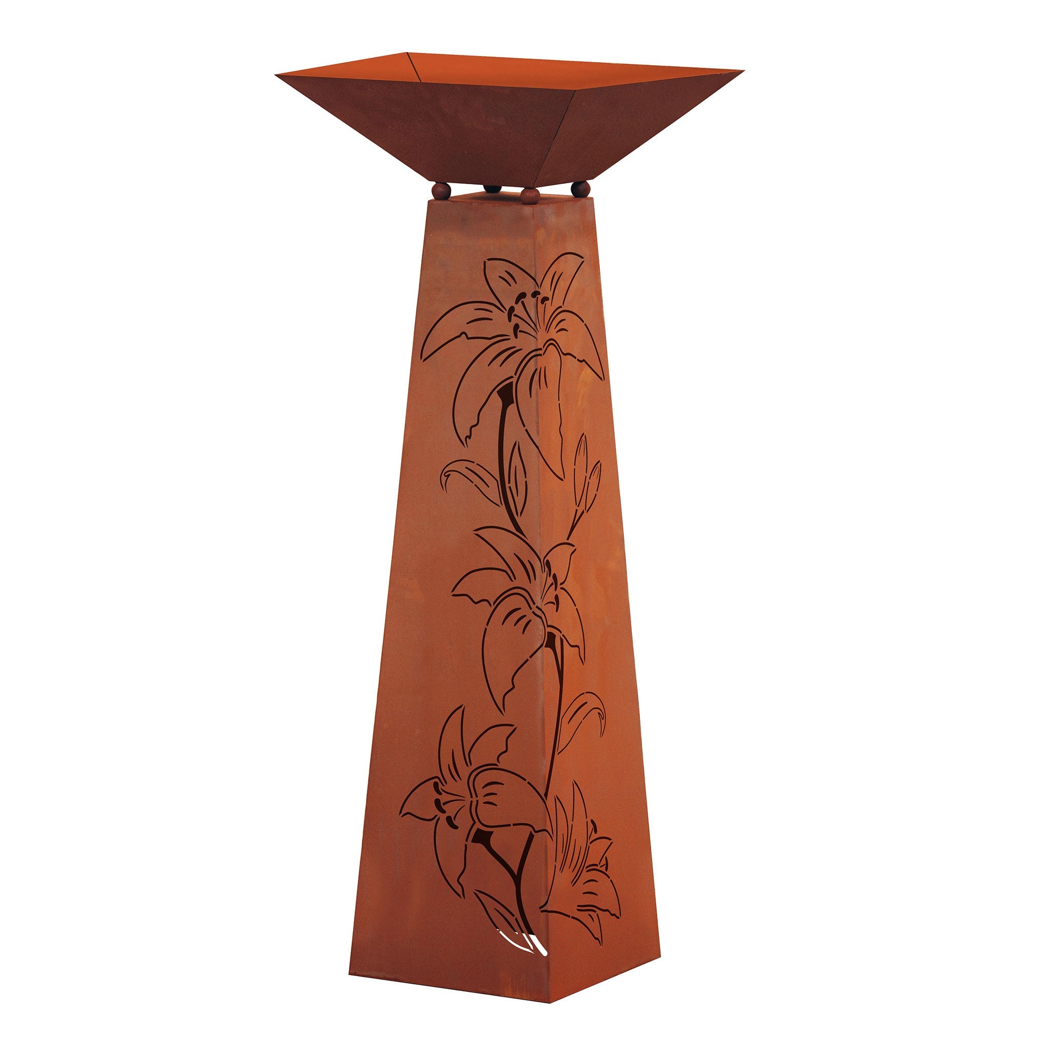 Pflanzsäule Rost Optik Trapez – Flower mit Ornamentmuster Säule Dekosäule