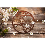 Schild - Blumiges Willkommen - im Edelrostdesign Türdeko Gartendeko Wanddeko