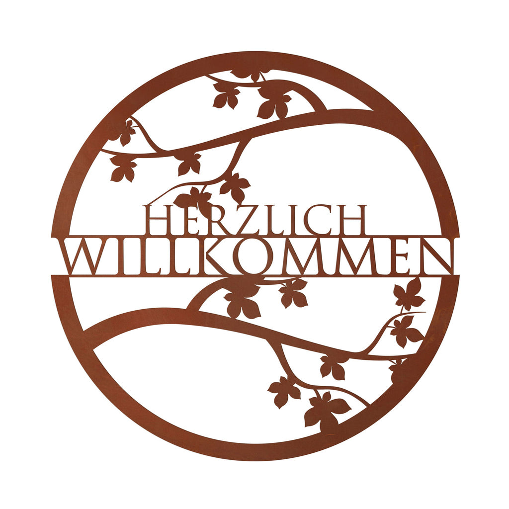 Schild - Blumiges Willkommen - im Edelrostdesign Türdeko Gartendeko Wanddeko