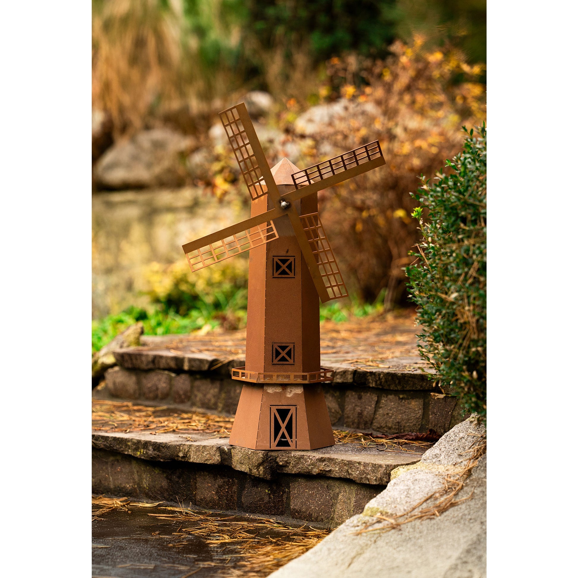 Segelwindmühlen Edelrost Windmühlen mit drehbarem Mühlenrad, 2er-Set