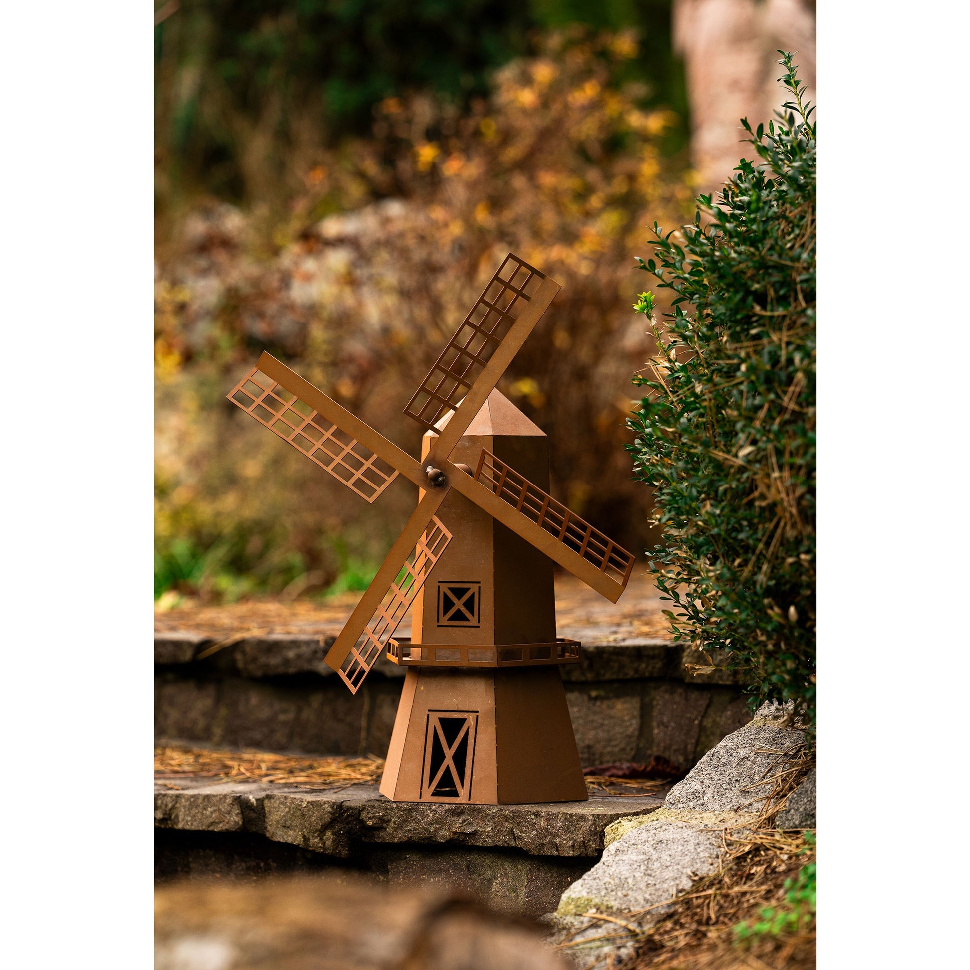 Segelwindmühlen Edelrost Windmühlen mit drehbarem Mühlenrad, 2er-Set