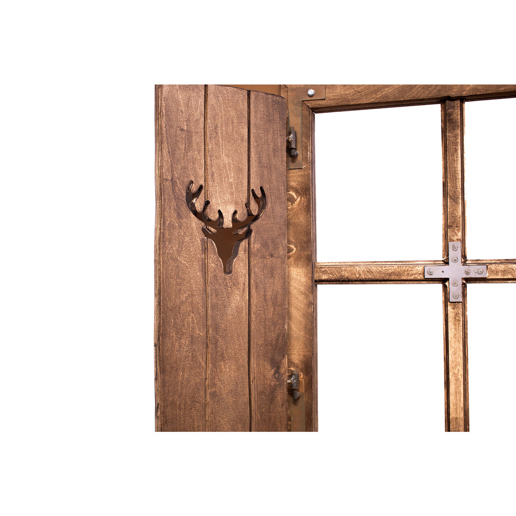 Sichtschutzwand Edelrost mit Holzfenster Hirsch-Motiv - Paravent Trennwand Windschutzwand