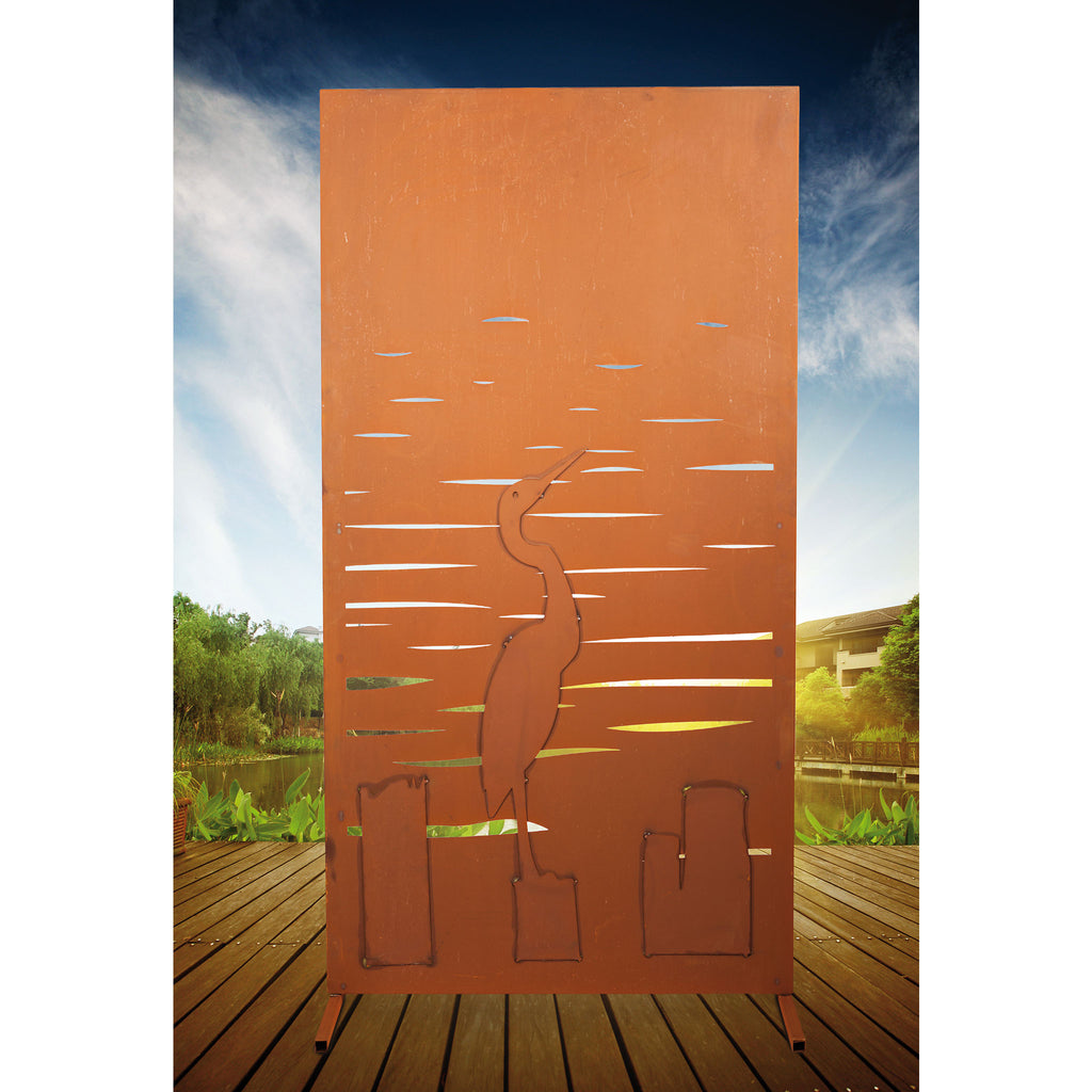 Sichtschutzwand Edelrost - Kranich Motiv aus Metall Trennwand Windschutzwand