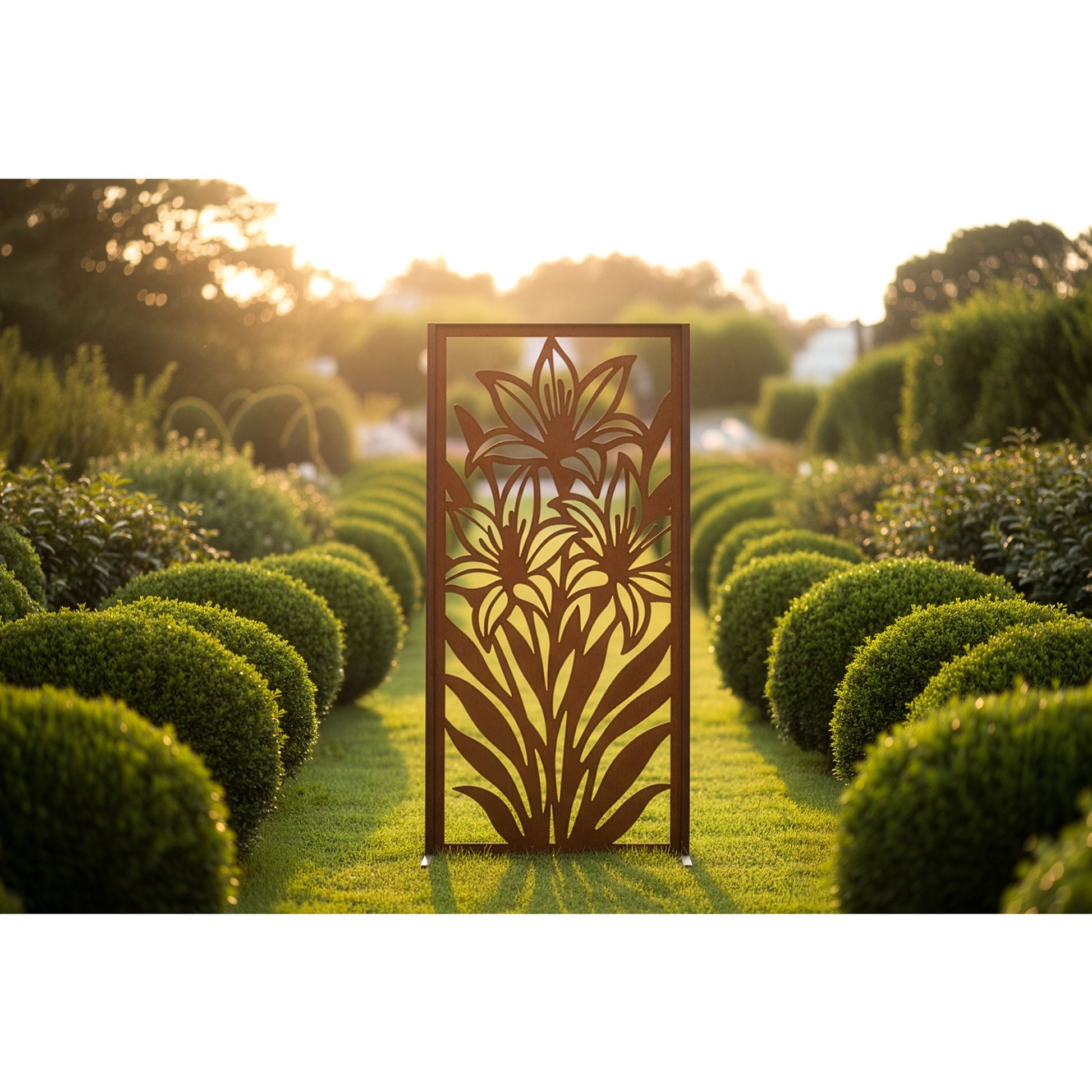 Sichtschutzwand Lilie Edelrost Metall Sichtschutz mit Blumenmotiv Höhe 200 cm