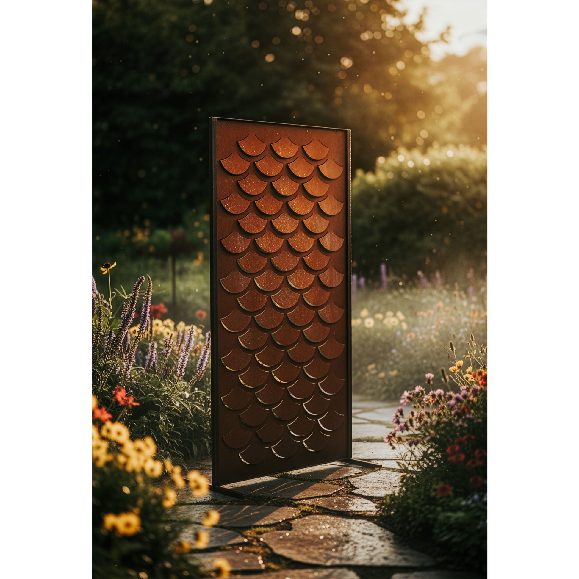 Sichtschutzwand Schuppen Edelrost Sichtschutz Metall Fischschuppen-Design H: 2 m