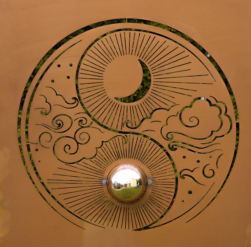 Sichtschutzwand Edelrost - Yin & Yang mit Edelstahl Paravent Trennwand Windschutzwand