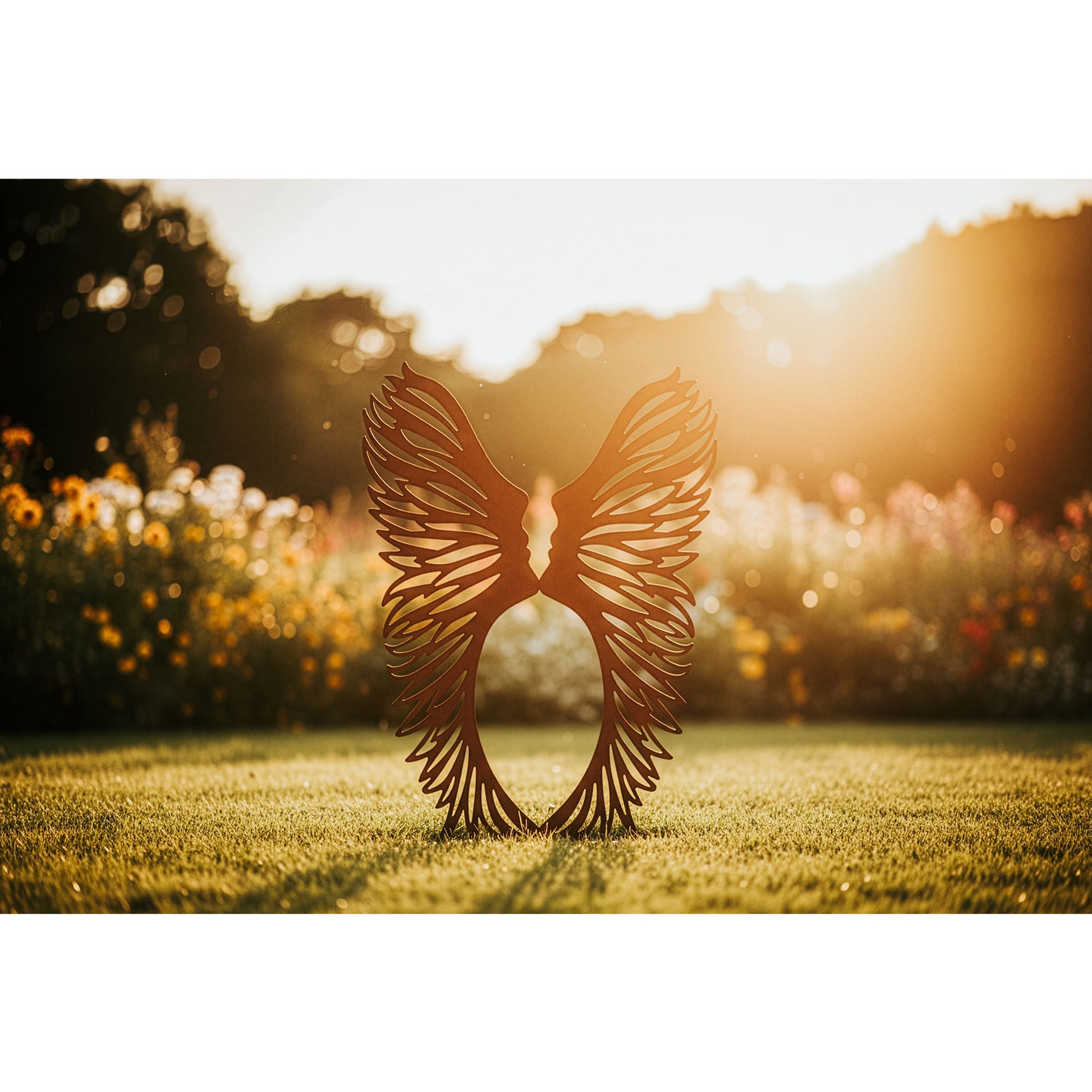 Skulptur Leidenschaft Edelrost Moderne Gartenskulptur mit zwei Gesichtern