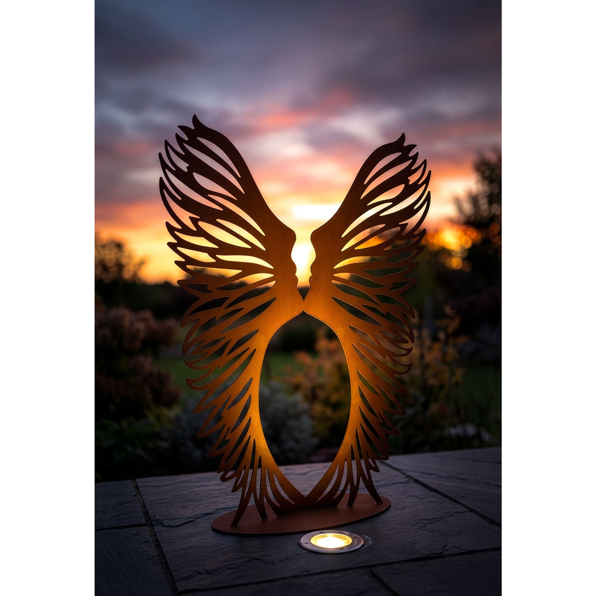 Skulptur Leidenschaft Edelrost Moderne Gartenskulptur mit zwei Gesichtern