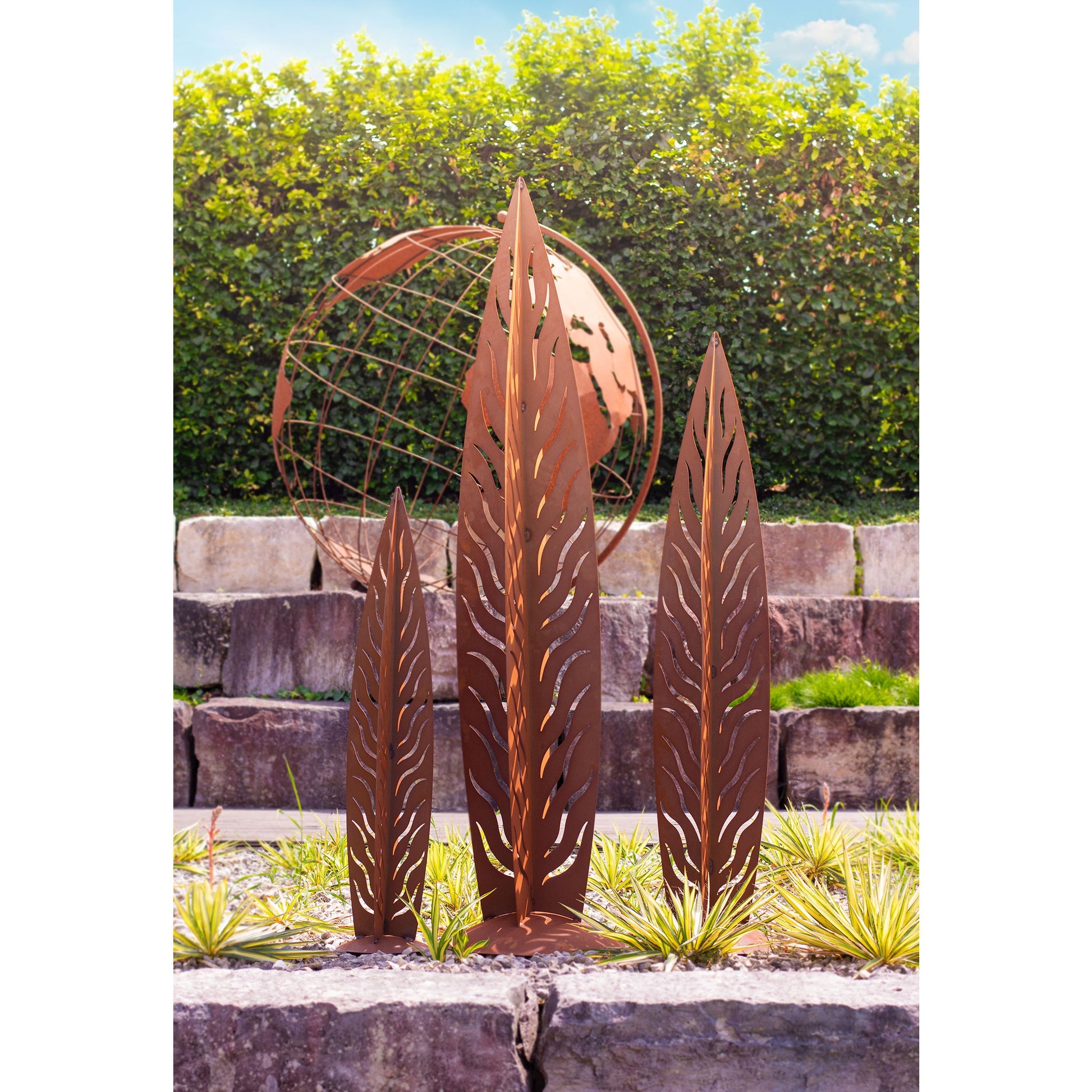 Skulptur Weidenblatt Edelrost Gartenkunst Gartendeko Modern Metallskulptur
