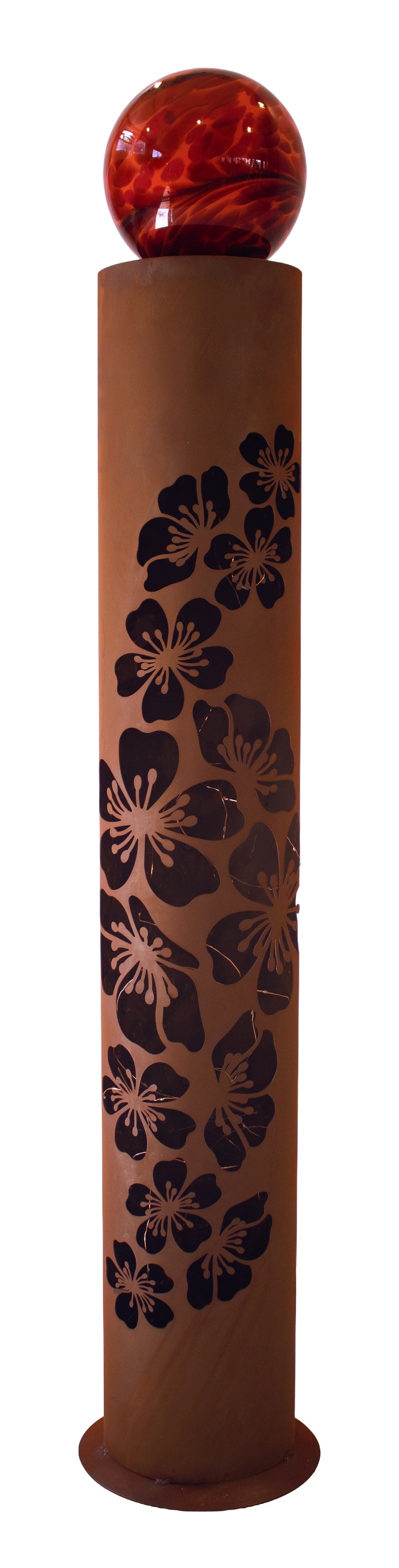 Edelrost-Säule Blossom mit Glaskugel – Gartendeko 140 cm Gartensäule