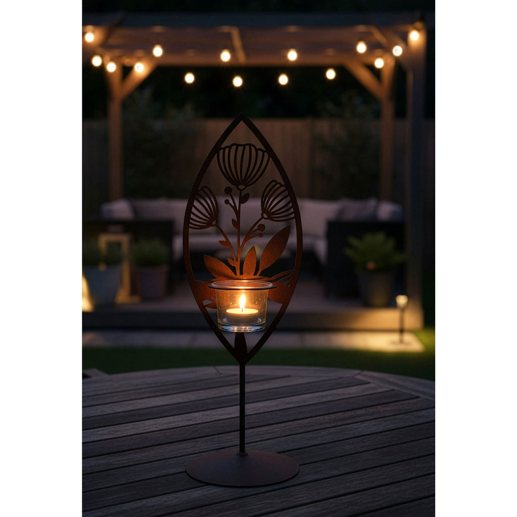 Teelichthalter Dahlie Floral und Mandala Stilvolle Edelrost-Tischdeko im 3er-Set