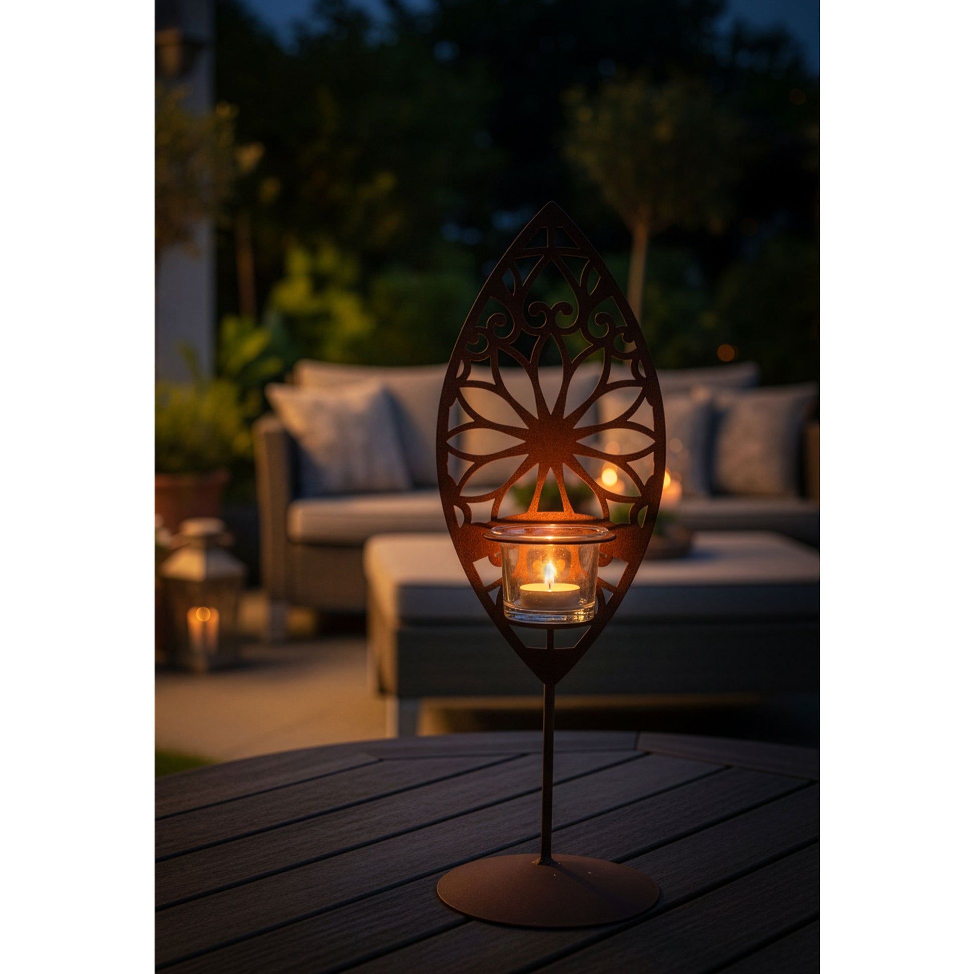 Teelichthalter Dahlie Floral und Mandala Stilvolle Edelrost-Tischdeko im 3er-Set