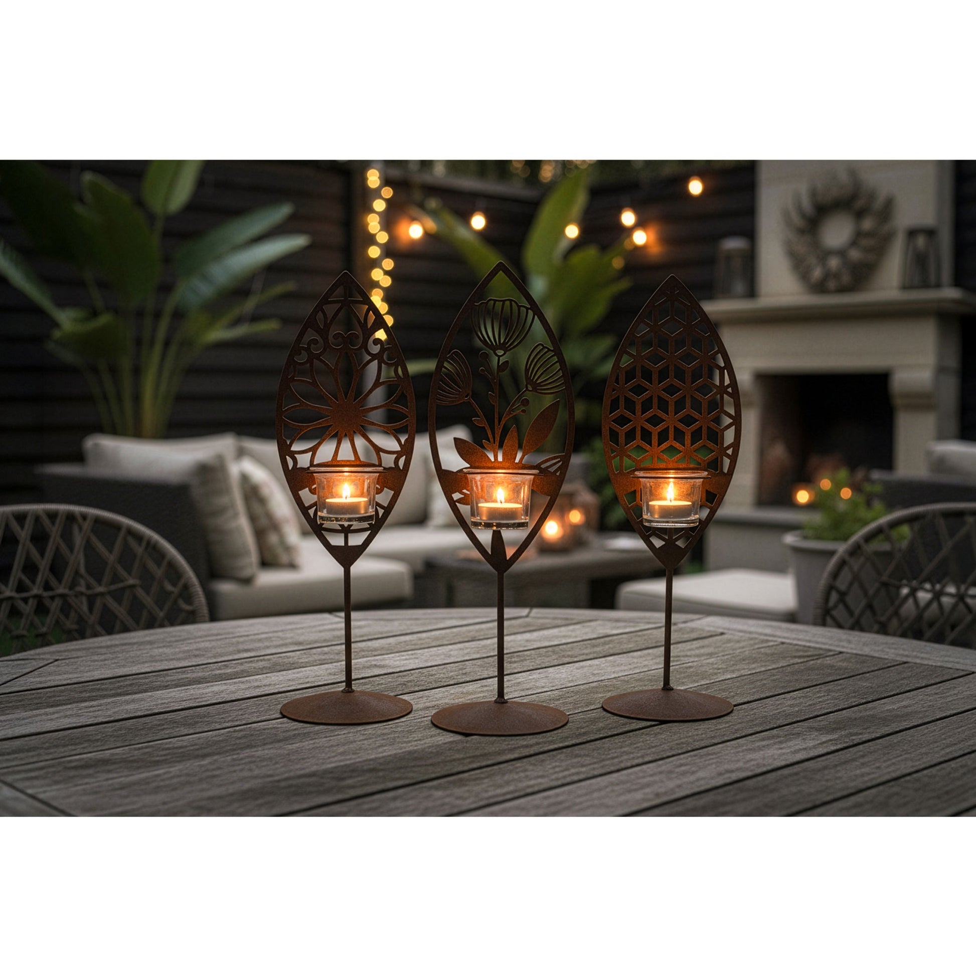 Teelichthalter Dahlie Floral und Mandala Stilvolle Edelrost-Tischdeko im 3er-Set