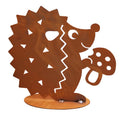 Tierfigur Metall - Igel mit Pilz - Edelrost Igelfigur mit Fliegenpilz auf Platte