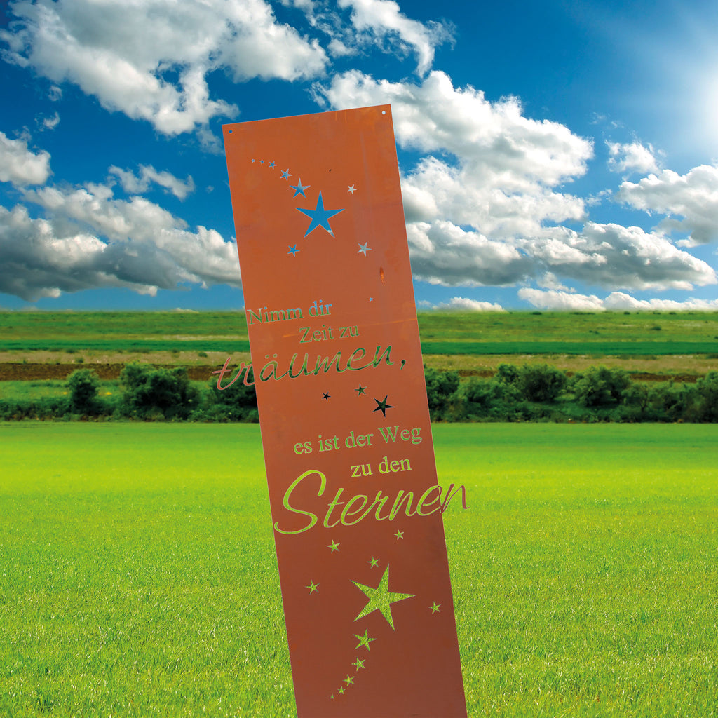 Edelrost Schild Gedichttafel - Weg zu den Sternen - Gartendeko Spruchschild Rost