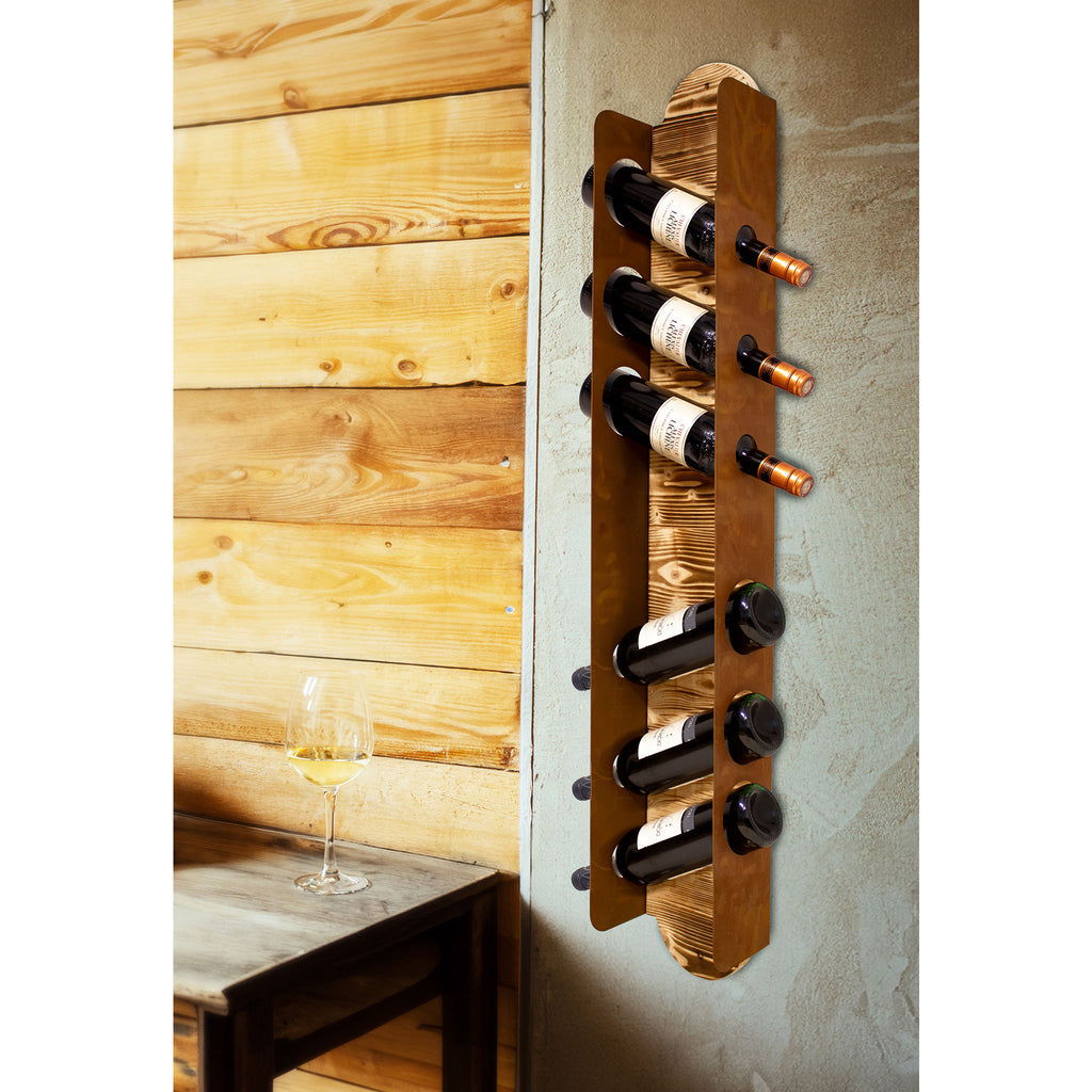Weinregal zum Hängen - Holz-Edelrost-Kombination Weinaufbewahrung Weinlagerung