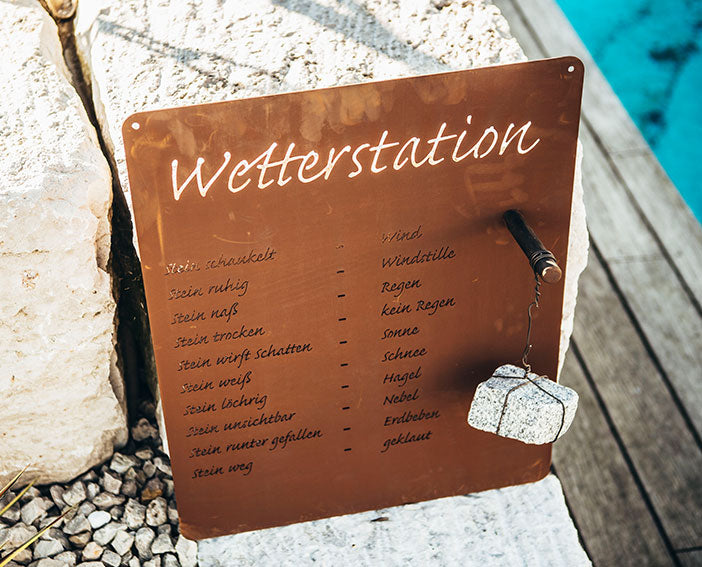 Moderne Wetterstation aus Edelrost zum Hängen Gartendeko Rost Schild Rostdeko