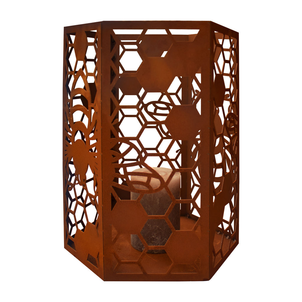 Windlicht Bienenwabe aus Metall 6eckig Edelrost Kerzenhalter mit Wabendekor